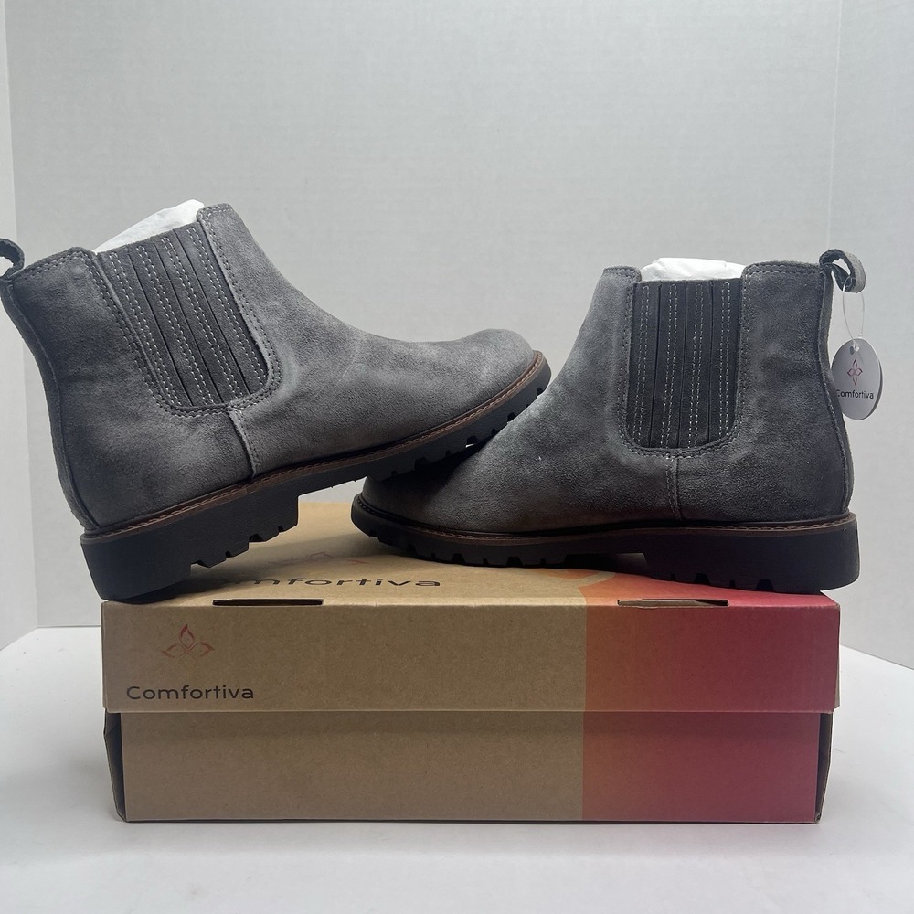 Comfortiva Ledelle Womens 9.5 M Smoke Suede Chelsea Boots Ankle Waterproof NIB